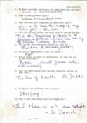 Actress Jean Anderson, brief handwritten replies on a questionnaire from a fan asking a variety of