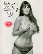 Bond Girl, Caroline Munro signed and kissed 10x8 black and white glamour photograph pictured