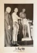 Sir Henry Cooper signed 20x14 black and white print pictured at the weigh in before his fight with