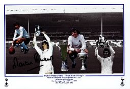 Football Martin Peters signed 12x8 Tottenham Hotspur montage photo. Martin Stanford Peters MBE (8