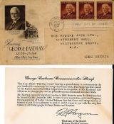 1974 George Eastman US FDC, with block 3 x 3c stamps and Rochester CDS postmark, Signed of age