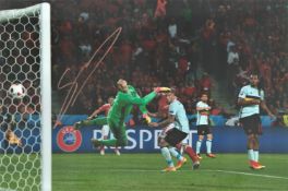 Wales International Hal Robson-Kanu signed 12x8 Colour Photo. Photo shows Kanu Scoring against