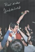 Frank McLintock MBE Hand signed 12x8 Colour photo. Photo shows McLintock being held aloft by