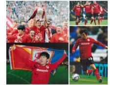 Cardiff City collection coloured signed images. Kim Bo-Kyung and Mark Hudson and photo of squad