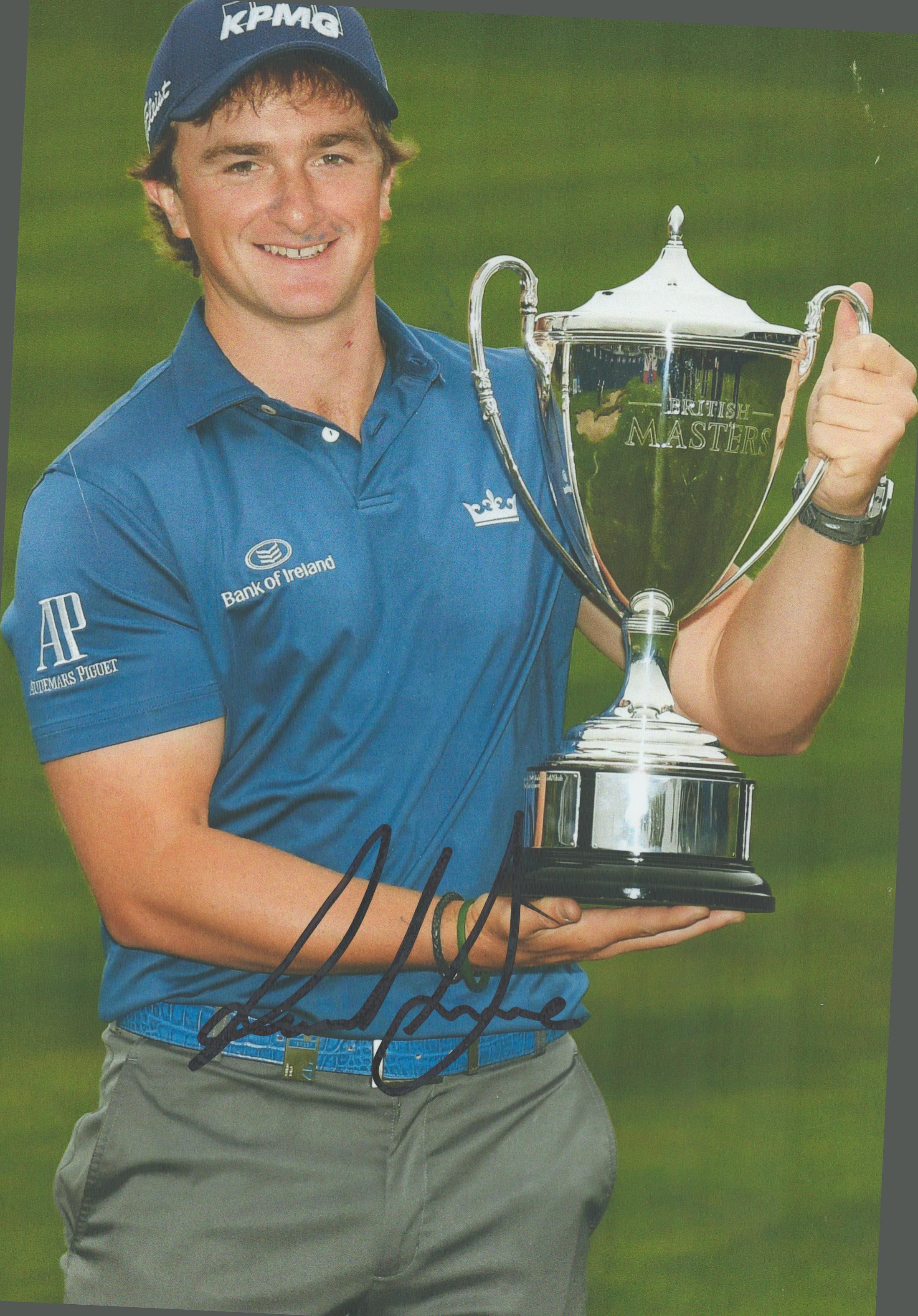 Golf Paul Dunne Hand signed 12x8 Colour Photo Showing Dunne with the British Masters Trophy. Good
