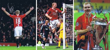 Autographed Paul Scholes 16 X 12 Photos - Lot Of 3 Images, Each Depicting A Wonderful Images -