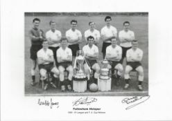 Cliff Jones, Bobby Smith and Dave Mackay signed 16x12 inch Tottenham Hotspur 1960 61 League and F. A