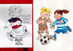 Hank Ketchum collection two original Dennis the Menace artworks from the show one signed