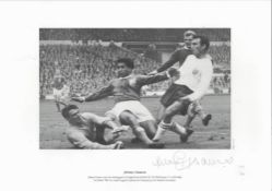 Jimmy Greaves signed 16x12 inch black and white print. Jimmy Greaves scores the winning goal as