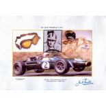 Sir Jack Brabham O.B.E signed 16x12 inch limited edition print no25 of 50 worldwide copies. Good