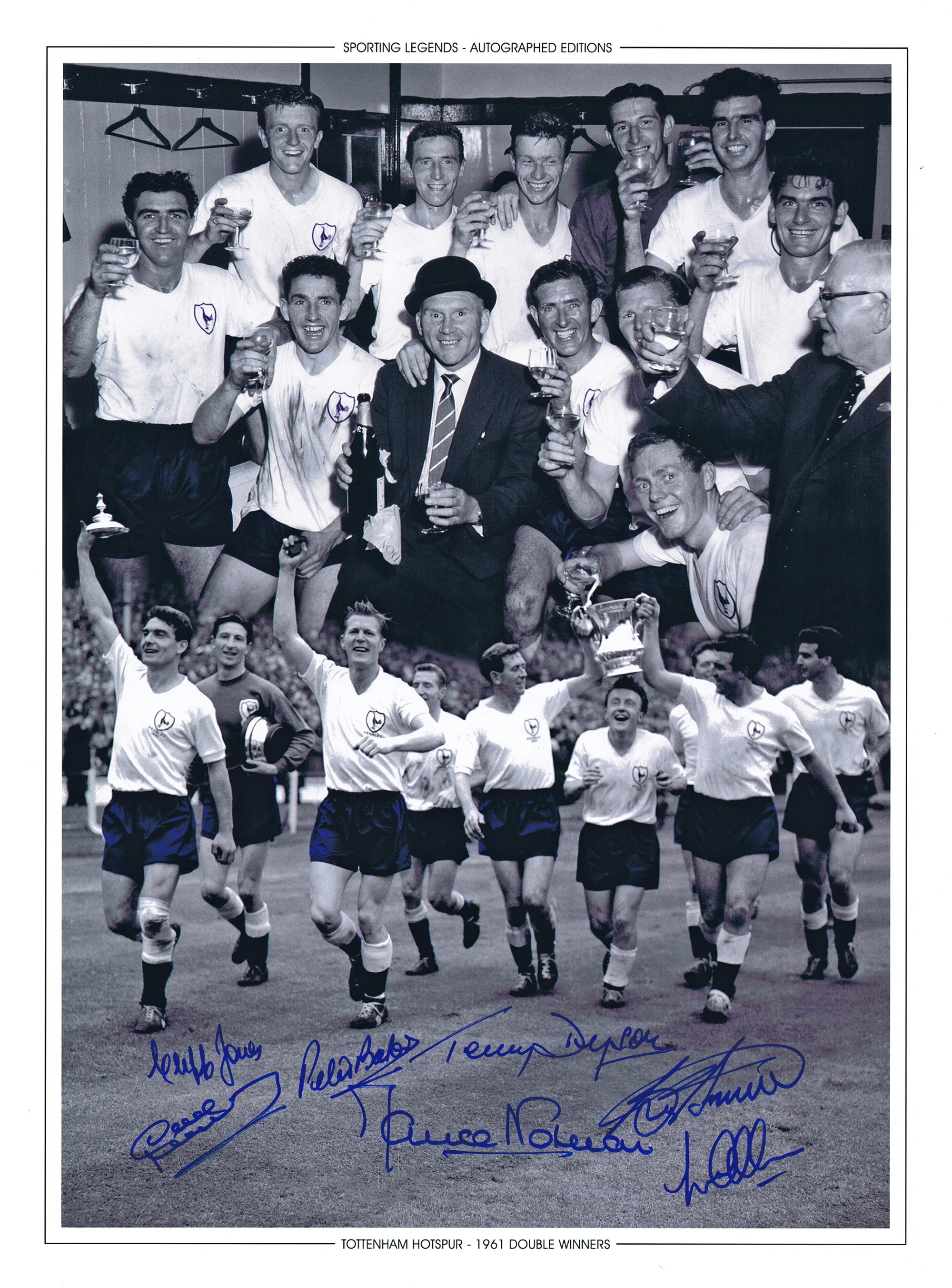Autographed Tottenham 16 X 12 Montage-Edition, Colorized, Depicting A Superbly Produced Montage Of