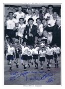 Autographed Tottenham 16 X 12 Montage-Edition, Colorized, Depicting A Superbly Produced Montage Of