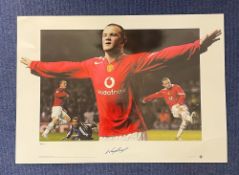 Wayne Rooney signed 22x16 inch The Greatest Debut Big Blue Tube Print Wayne Rooney scores a