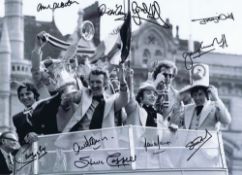 Autographed Man United 16 X 12 Photo - B/W, Depicting A Superb Image Showing Players Parading The Fa