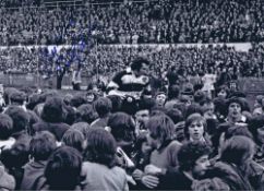 Autographed Gareth Edwards 16 X 12 Photo - B/W, Depicting Edwards Being Chaired By Ecstatic Fans