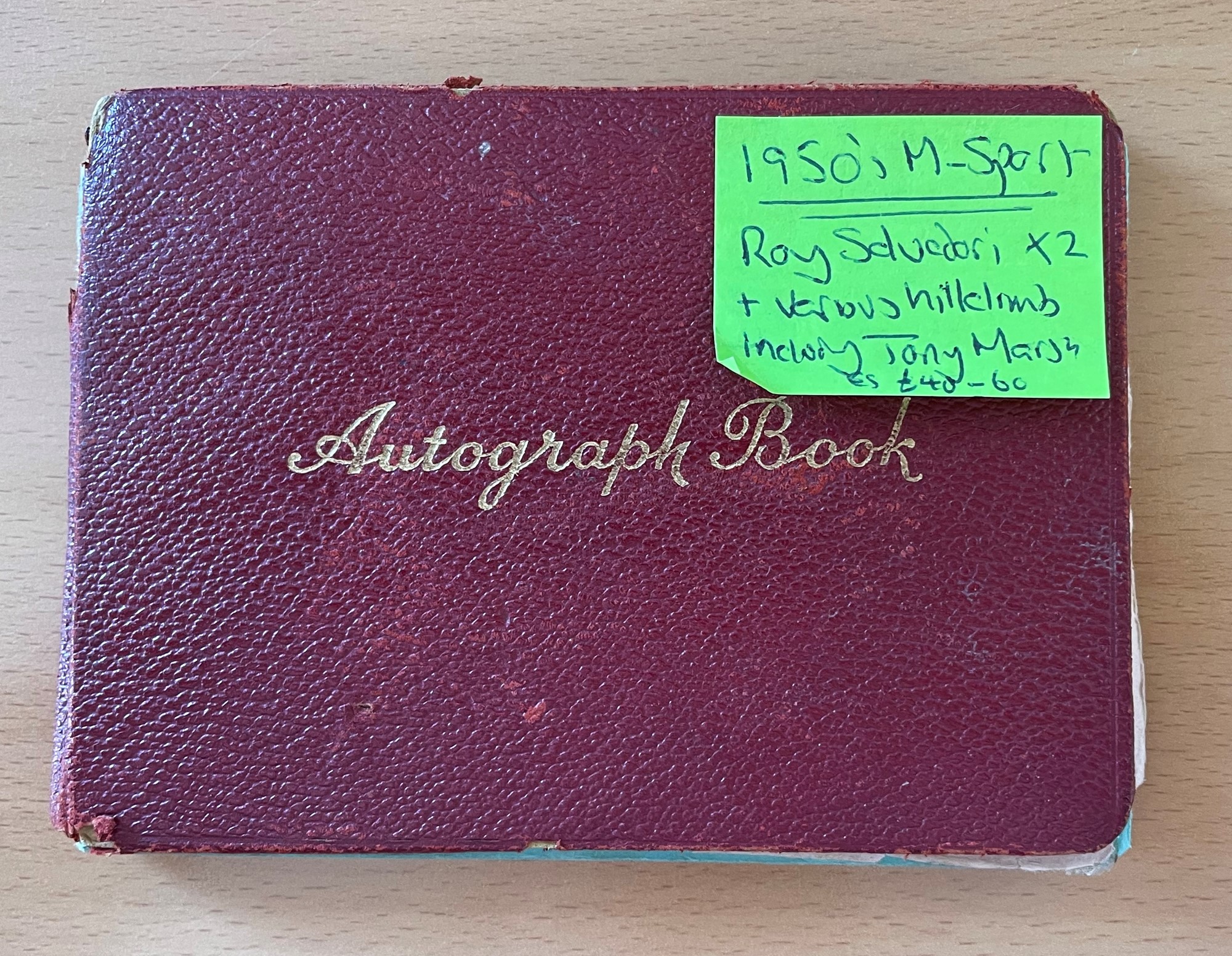 Vintage 1950's Autograph book with over 20 various Motor Sport signatures inside including: Roy