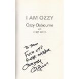 Prince of Darkness, Ozzy Osbourne signed hardback book titled- I Am Ozzy. This lovely book