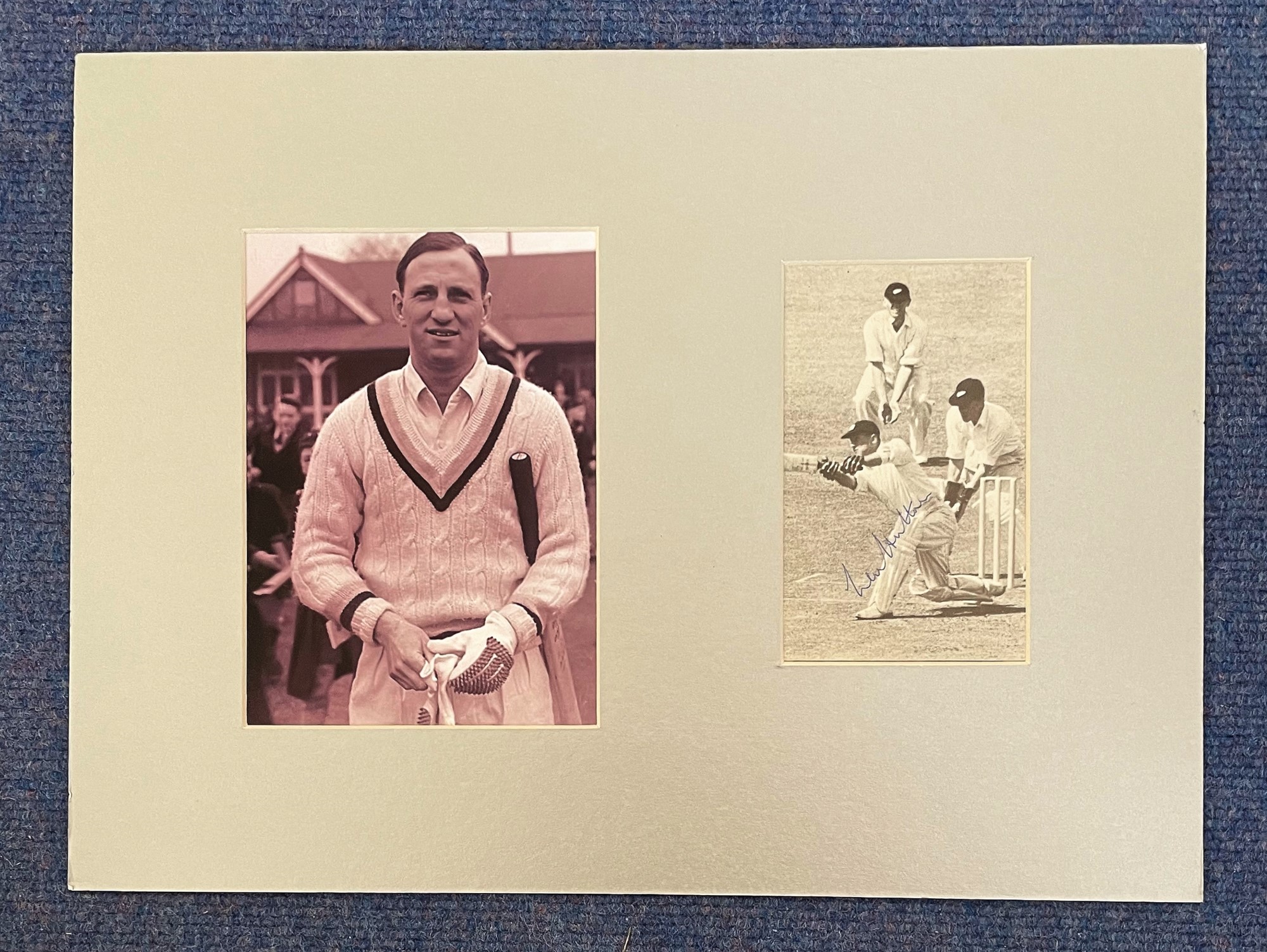 Cricket, Len Hutton matted signature piece, approx. 12x16. featuring a two black and white