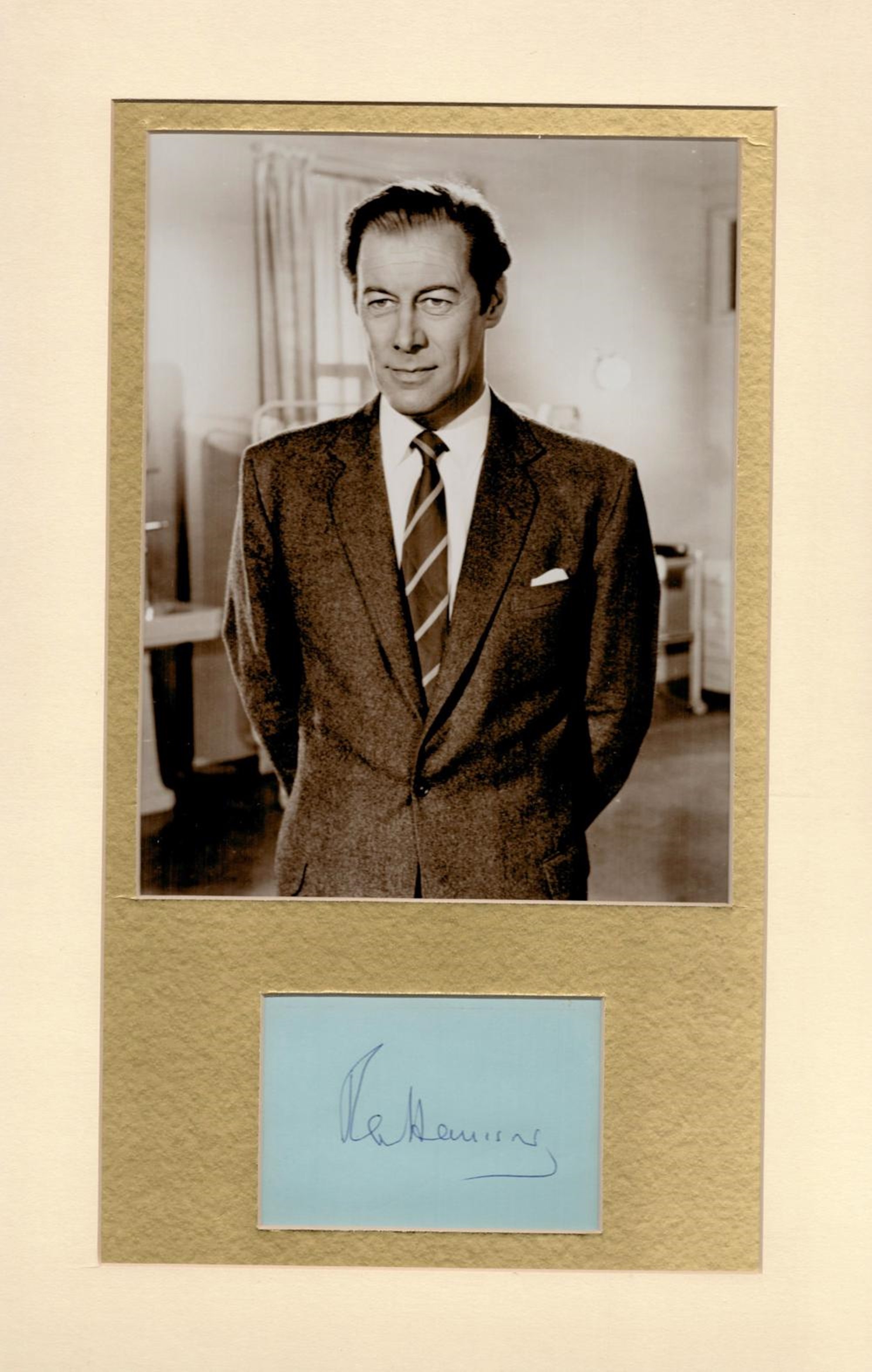 Rex Harrison (1908-1990) Actor Signed Vintage Album Page Double Mounted 11x17 Photo Display. Good