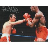 Boxing Alan Minter signed 16x12 inch colour photo pictured during his fight with Marvin Hagler. Good