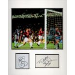 Ole Gunnar Solskjaer and Teddy Sheringham 15x13 overall mounted signature piece includes two