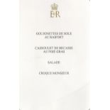 The Queen ER dinner menu from her Christmas visit to Sandringham House. Printed in French, as per