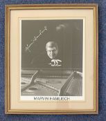 Composer, Marvin Hamlisch framed and signed black and white promo photograph, approx size 13x11.