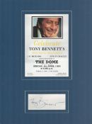 American Singer Tony Bennett Signed Signature Card with Colour 8x5 1990 Promo Flyer. Mounted