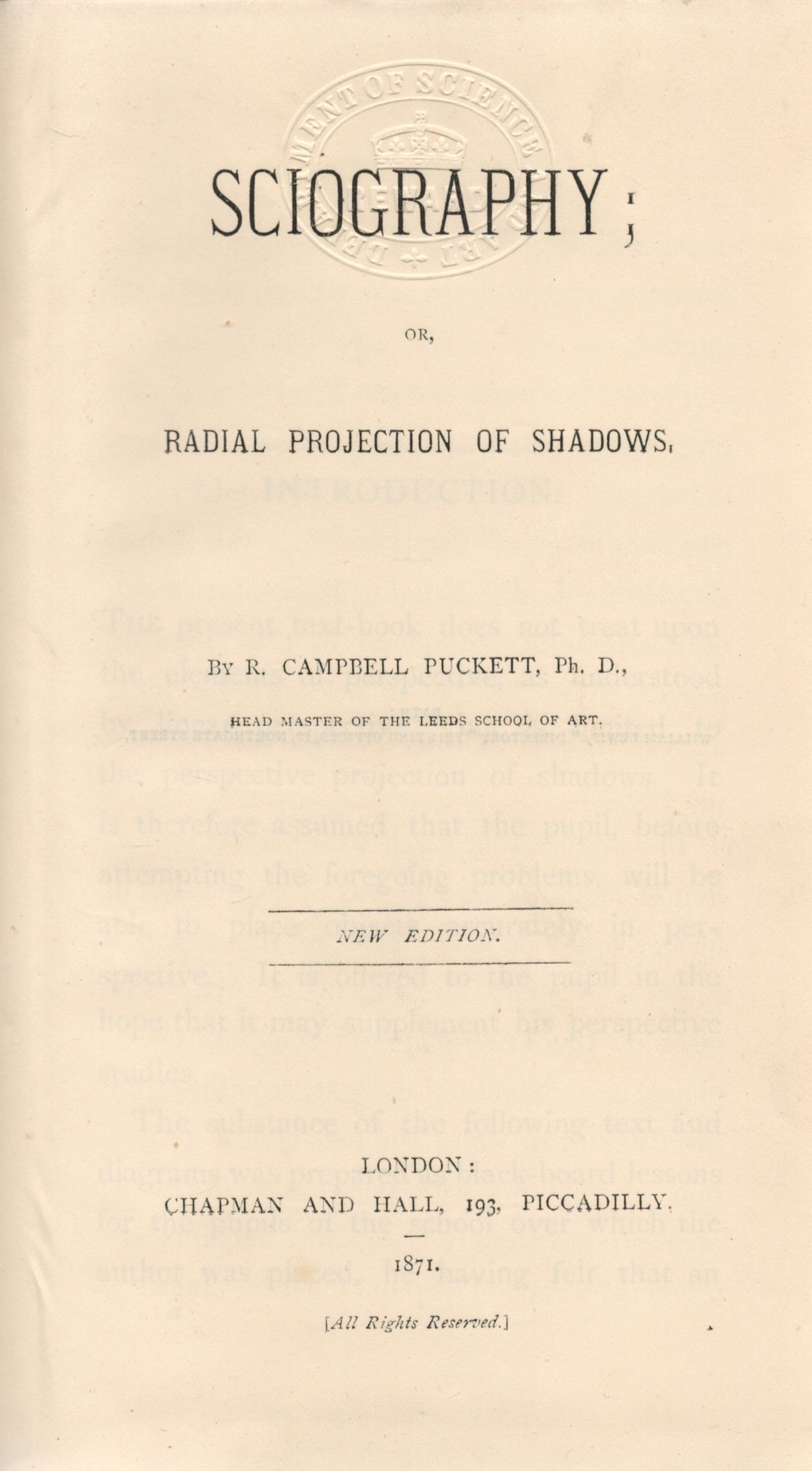 Sciography or Radial Projection of Shadows by R Campbell Puckett 1871 Hardback Book New Edition - Image 2 of 2