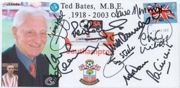 Multi signed Southampton FC cover. Signed by Peter Rodrigues, Nick Holmes, Jim Steele, Jimmy Case,