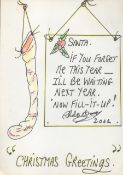 Rare Charles Bronson Signed on a Hand Drawn Humorous Mock Xmas Card. Measures 6x4. Created in 2001