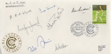 Cricket 7 Signed Bicentenary 1787 1987 FDC. Signatures include Alec Bedser, Godfrey Evans, Bob