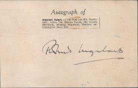 Robert Urquhart (Paul Krempe in The Curse of Frankenstein) Signed 5x3 Aged Card. Good Clear