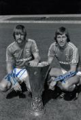 Autographed Ipswich Town 12 X 8 Photo B/W, Depicting Arnold Muhren And Frans Thijssen Posing With
