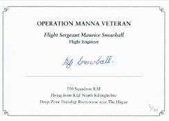 WW2 Flt Sgt Maurice Snowball 550 Sqn Signed Operation Manna Veteran White Card Measuring 6x4. Good