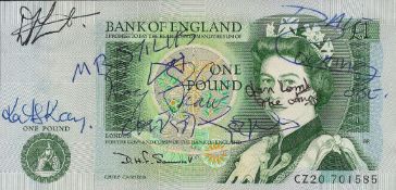 Rare Multi Signed Bank of England £1 Note. Signed by Charlie Kray, Roy Shaw, Kate Kray, Jan Lamb
