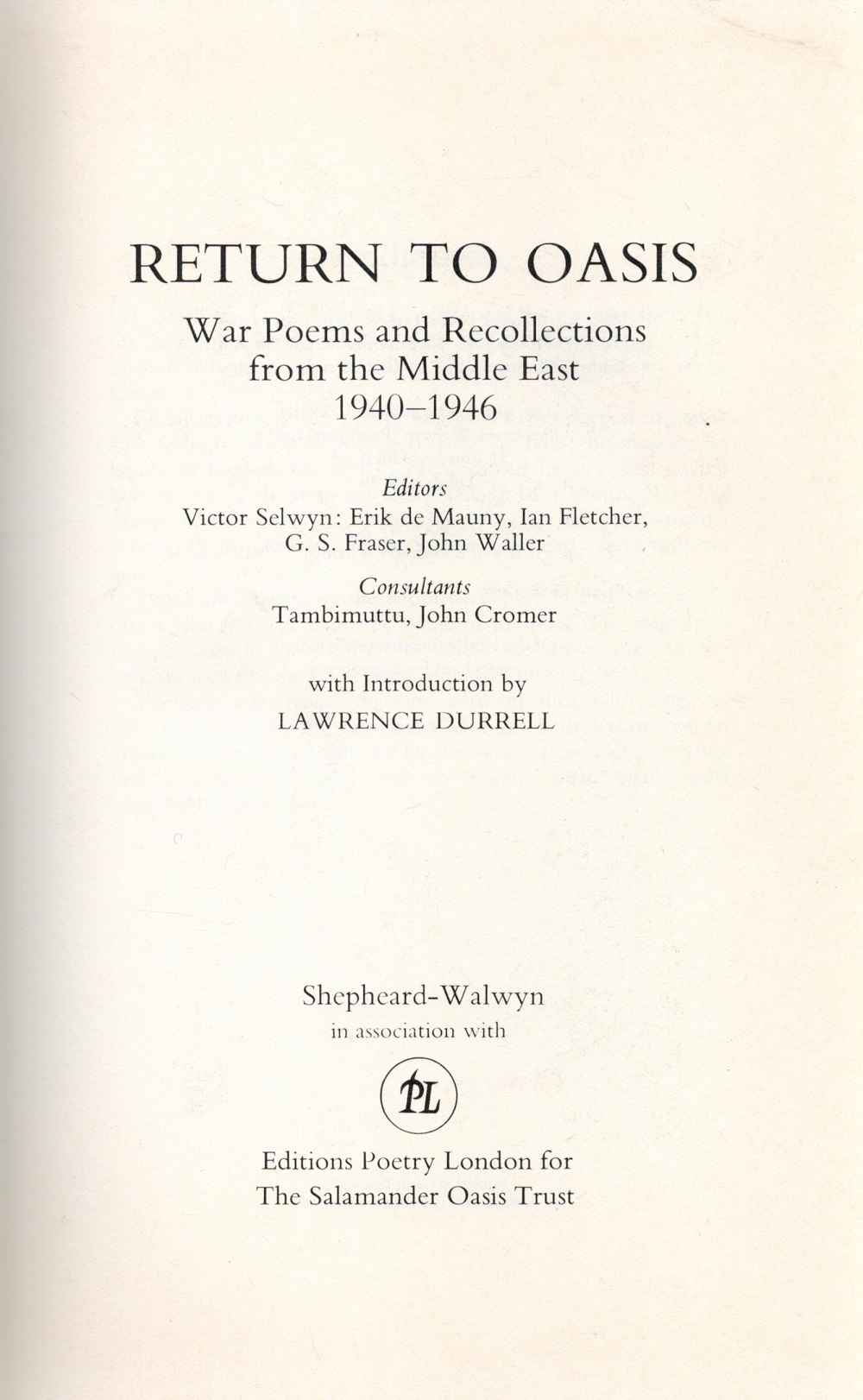 Return To Oasis War Poems % Recollections from The Middle East 1940 1946 introduced by Lawrence - Image 2 of 3