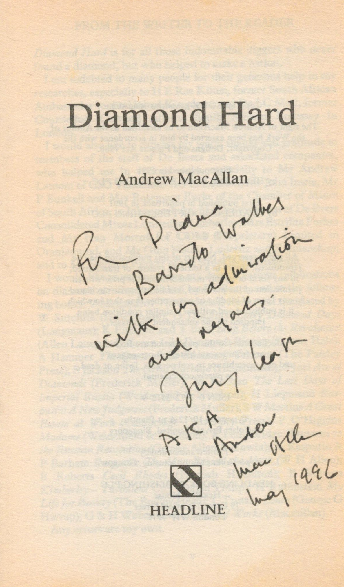 Signed Book Andrew Macallan Diamond Hard Softback Book 1991 First Edition Signed by Andrew - Image 2 of 3