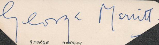 British Actor George Merritt (Jekyll and Hyde) Signed Small Card Cutting approx 5x1. 5 Inches.