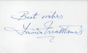 Francis Matthews The Revenge of Frankenstein (1958) Signed 5x3 White Autograph page. Clear
