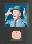 American Actor Jimmy Durante Signed Signature piece with 8x8 Colour Photo of Durante. Mounted