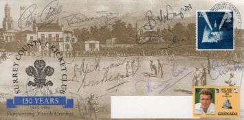 Cricket 13 VIPs Signed Surrey CCC 150 Years First Day Cover. Signings inc Joanna Lumley, Eric