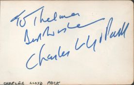 Charles Lloyd Pack (Dracula) Signed 3x5 Index Card. Dedicated. On Reverse is the Signature of
