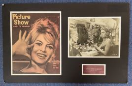 Film Icon Brigitte Bardot Signed 10x8 Black and White Photo, Dedicated. With Picture Show Magazine