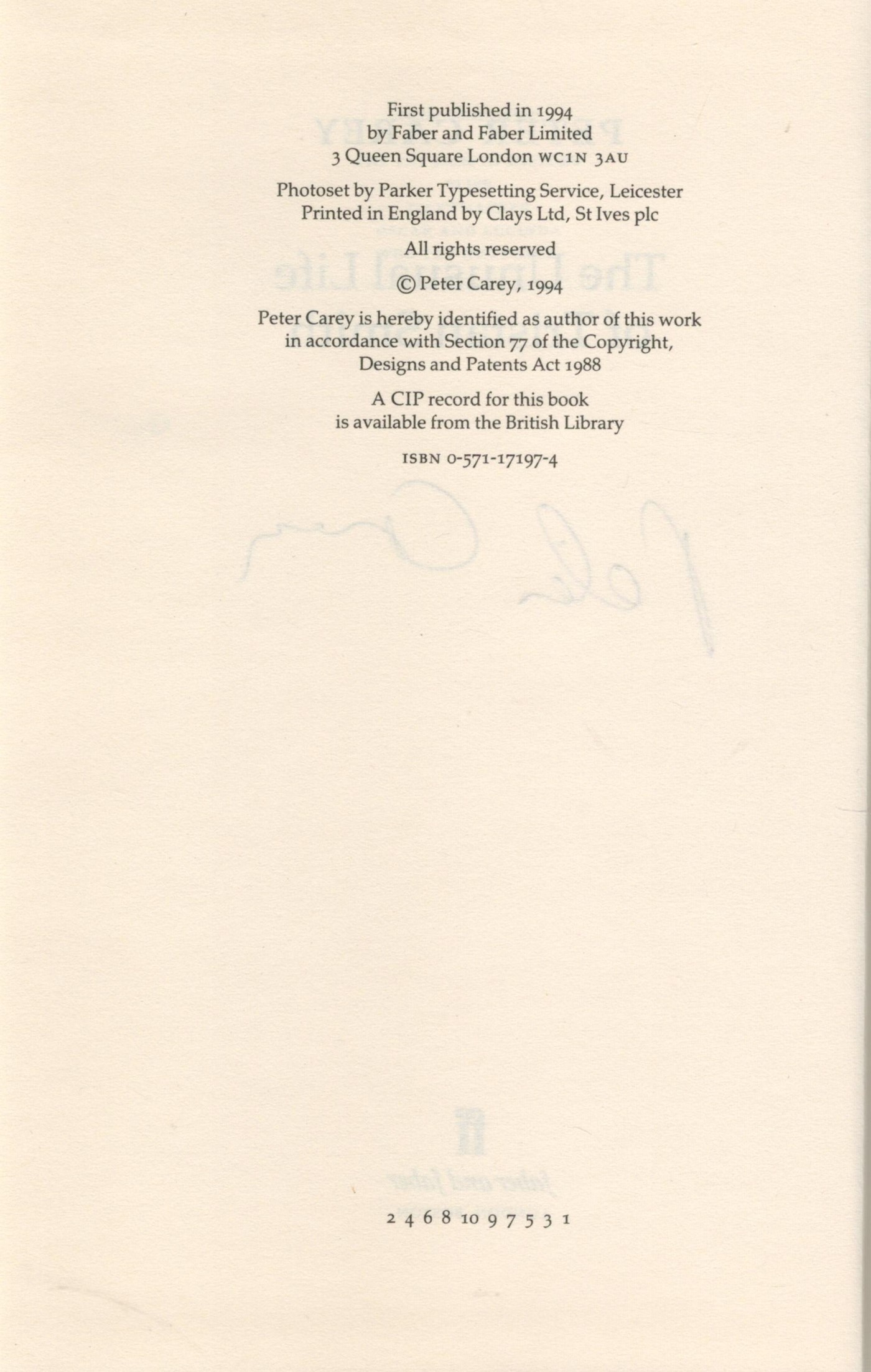 Signed Book Peter Carey The Unusual Life of Tristian Smith Hardback Book 1994 First Edition Signed - Image 3 of 3