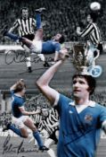 Autographed Man City 12 X 8 Photo Colorized, Depicting A Montage Of Images Relating To City's 2 1