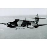 WW2 Jo Lancaster DFC Signed 12x8 Black and White Gloster Meteor Mk III Photo. Great Signature.