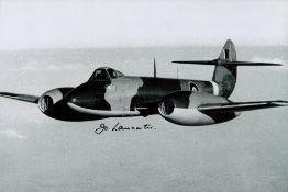 WW2 Jo Lancaster DFC Signed 12x8 Black and White Gloster Meteor Mk III Photo. Great Signature.