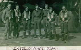 WW2 Flt Sgt Alan McDonald of 50 Sqn Signed 7x5 Black and White Photo. McDonald is on far right of