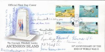 Ascension Island Cenotaph FDC 1985 Signed 13 involved in WW11, VC holders, GC Holders Battle of